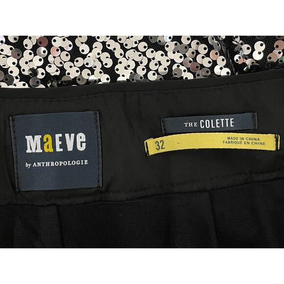 Maeve Anthropologie Colette Cropped Wide-Leg Sequin Pants Silver Size 32 Party - Picture 9 of 11